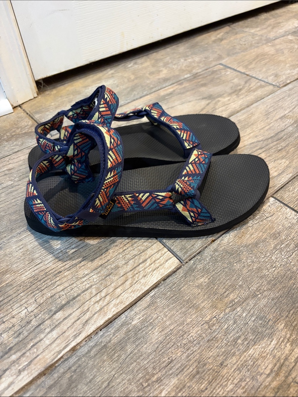 Teva Men’s Navy Sandals with Red & Yellow Patterned Straps